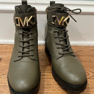 Michael Kors Olive Combat Boots with Gold Accents